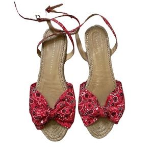 Charlotte Olympia red paisley twist from ankle strap espadrille flat sandals